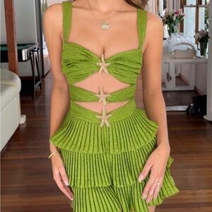 Green Tiered Starfish Cut Out Mini Dress